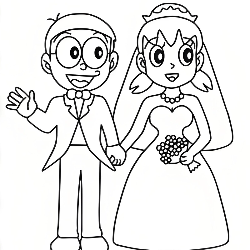 tranh vẽ đám cưới nobita