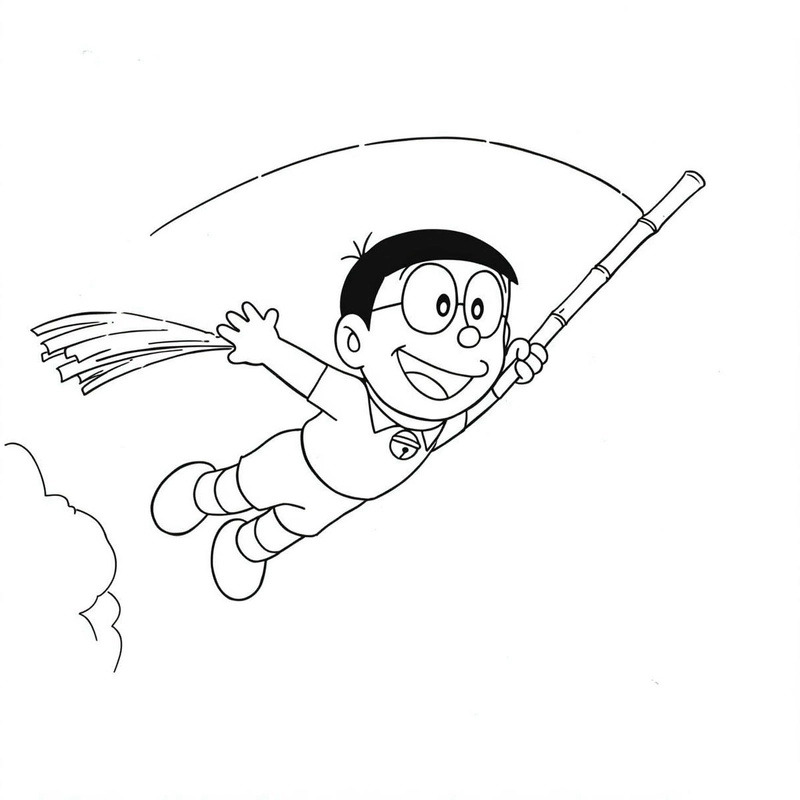 nobita cưỡi chổi vui nhộn
