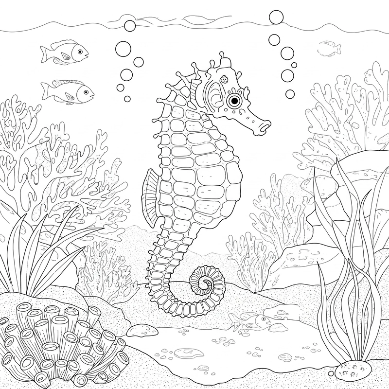 Tranh tô màu cá ngựa ngộ nghĩnh