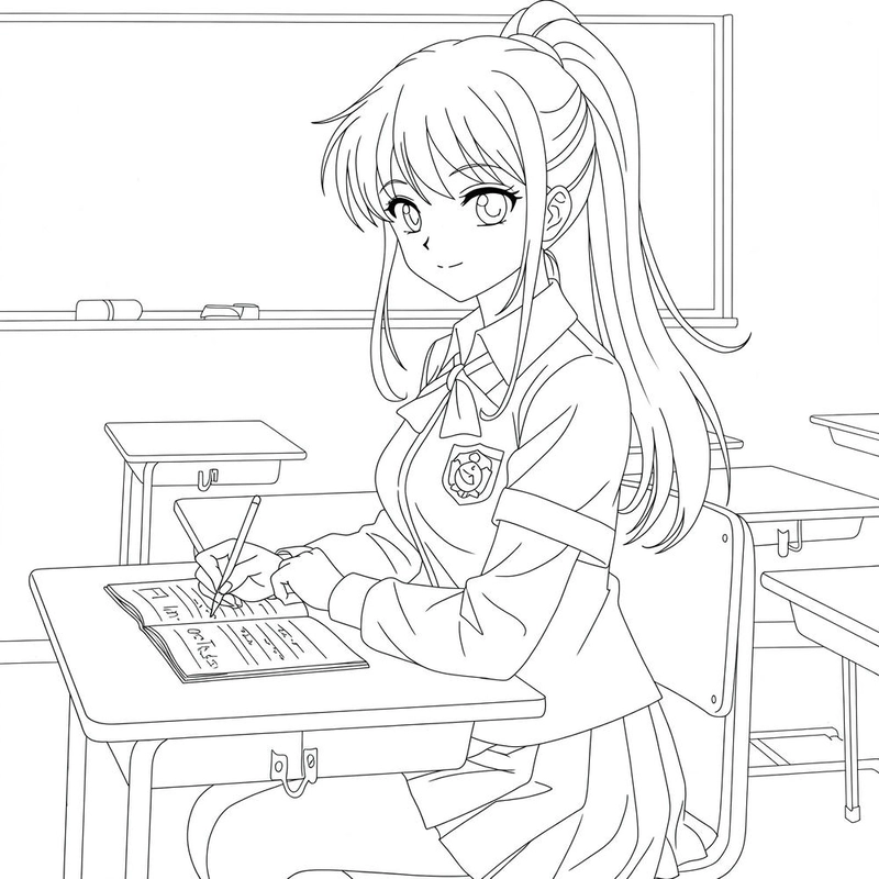 tranh tô màu anime học sinh dễ thương
