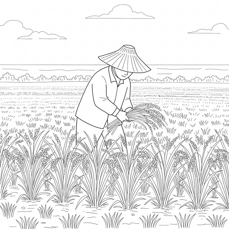 tranh tô màu bác nông dân gặt lúa