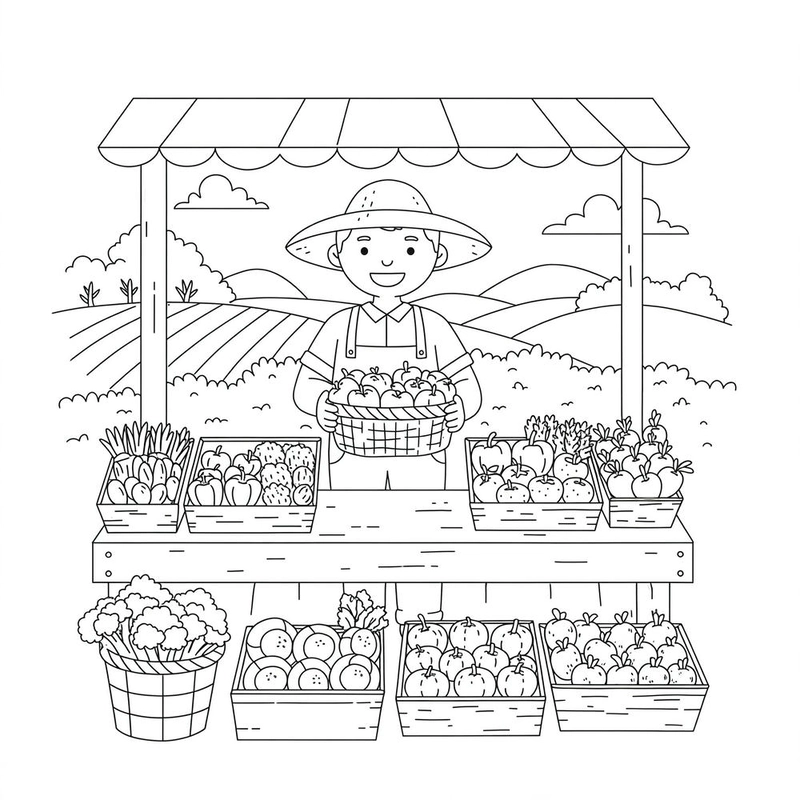 Tranh trắng đen bác nông dân cho bé