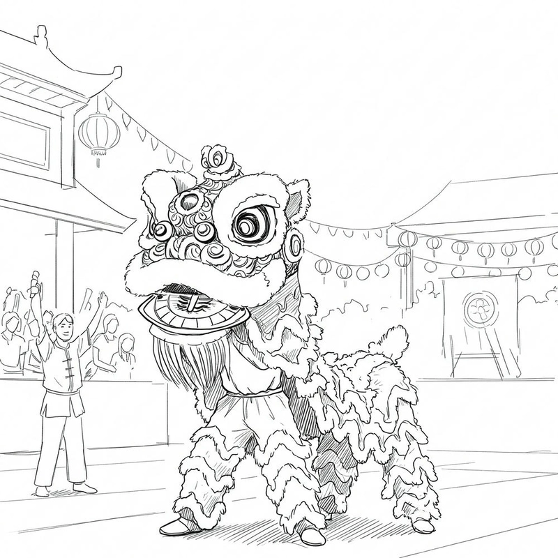 Tranh tô màu con lân giúp bé thư giãn