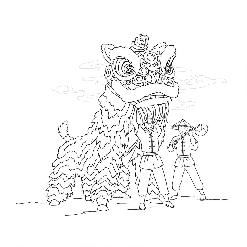 Tranh tô màu con lân cho trẻ em