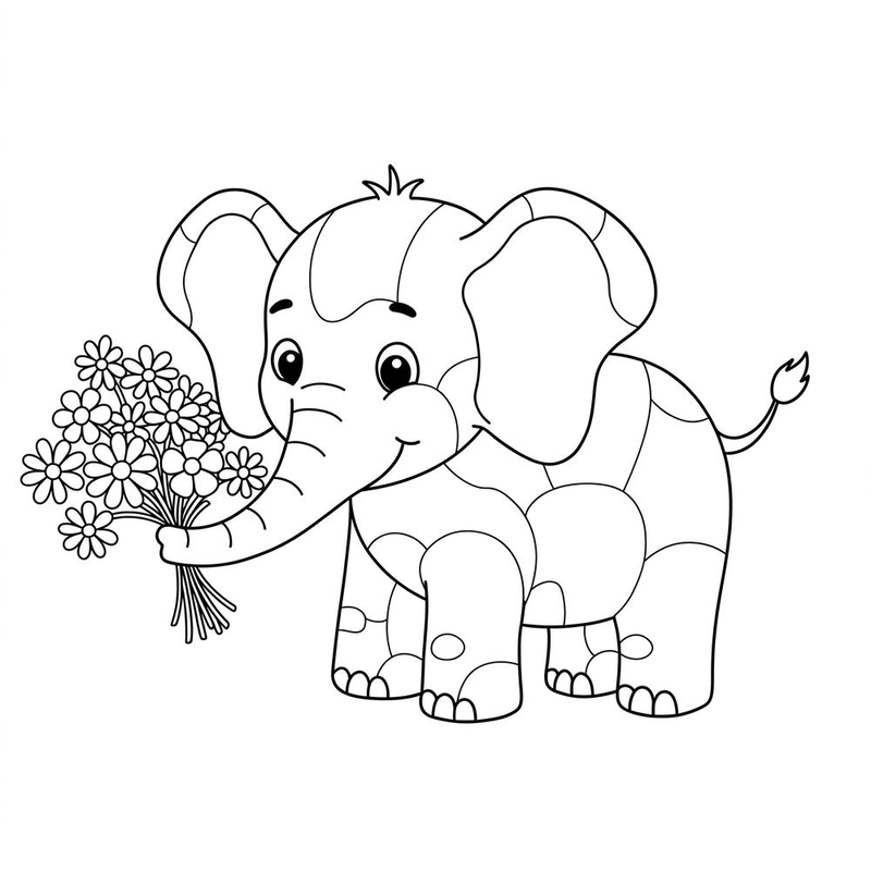 Tranh tô màu voi hoạt hình
