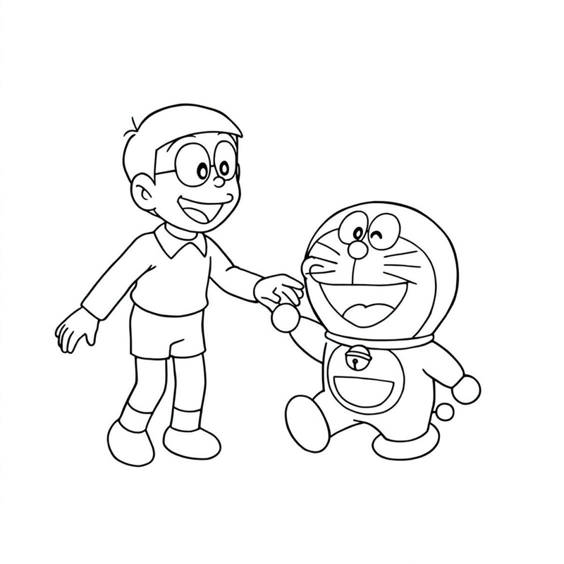 tranh tô màu nobita và doraemon vui chơi
