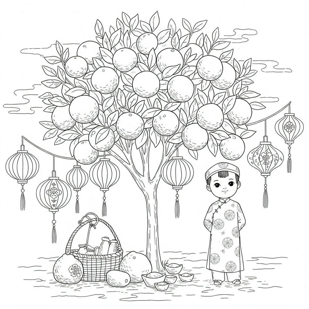 tranh tô màu cây quất nghệ thuật