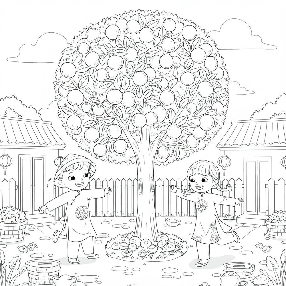 tranh tô màu cây quất nhiều chi tiết