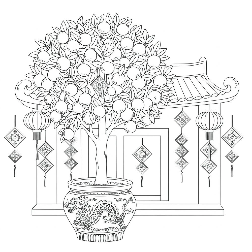 tranh tô màu cây quất mùa xuân