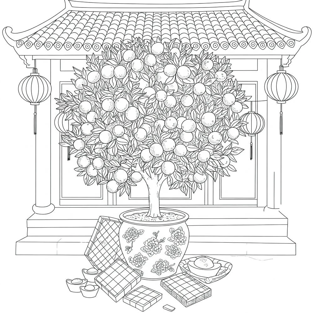 tô màu cây quất ngày tết phong phú