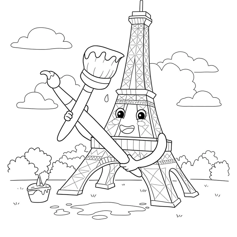 Hình tô Tháp Eiffel đơn giản cho bé
