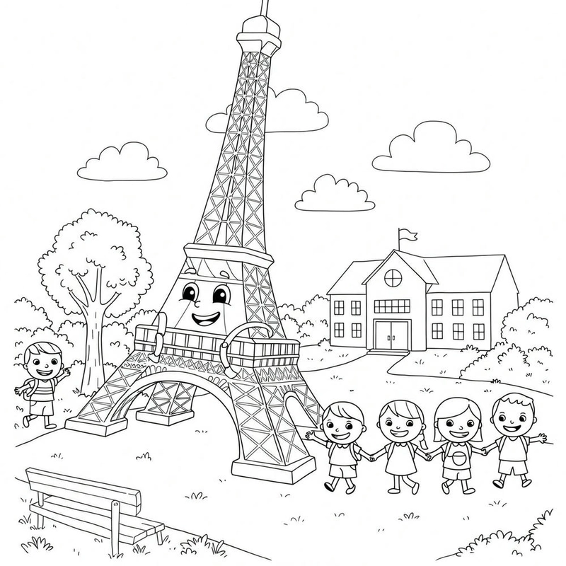 Tô màu công trình Tháp Eiffel cho bé