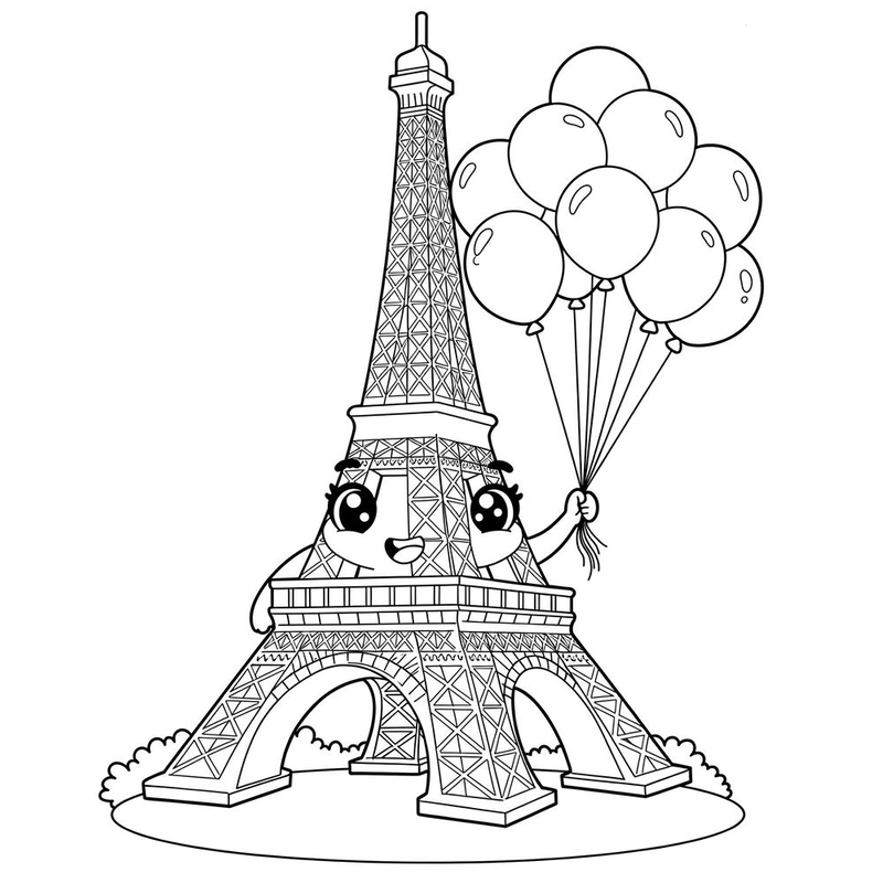 File tranh tô màu Tháp Eiffel miễn phí