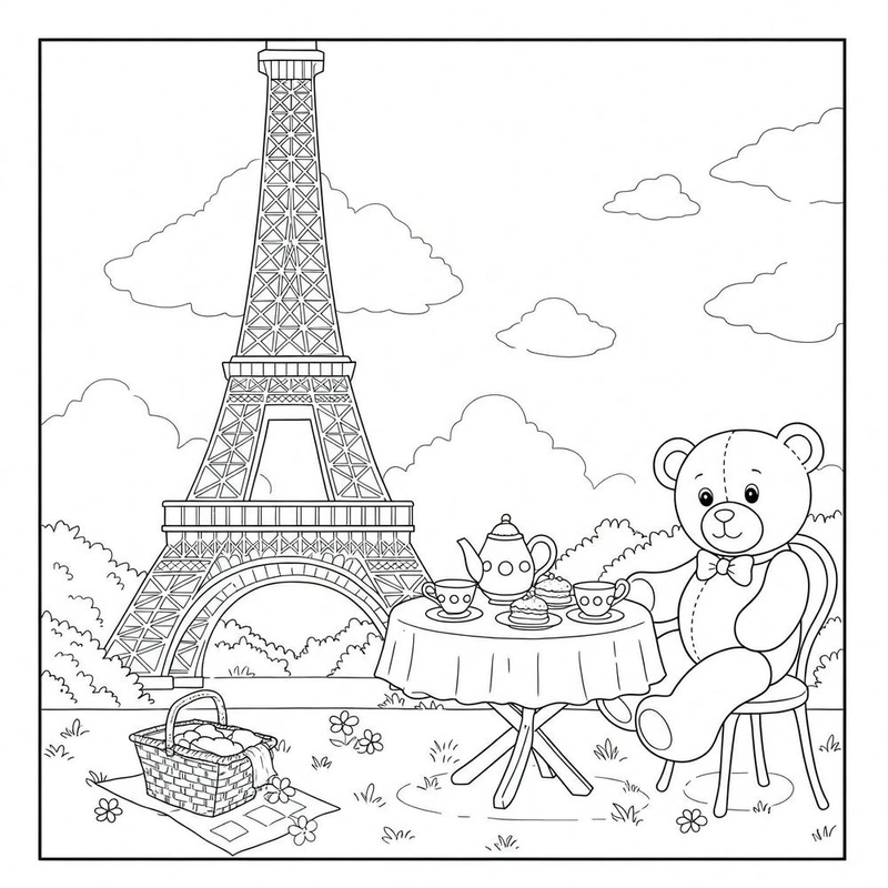 Tranh trắng đen Tháp Eiffel cho bé tô