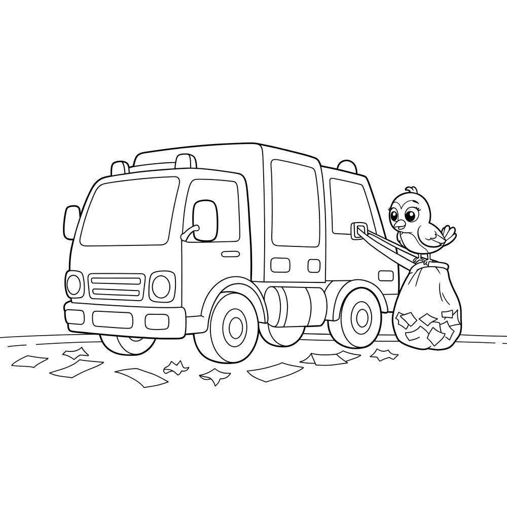 tranh tô màu xe chở rác sáng tạo