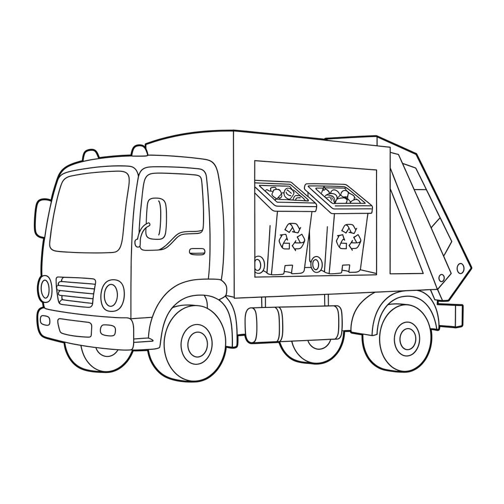 tranh tô màu xe chở rác và xe công trình