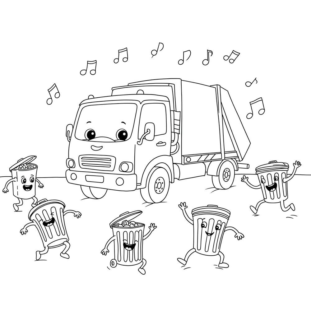 bộ tranh tô màu xe chở rác đa dạng