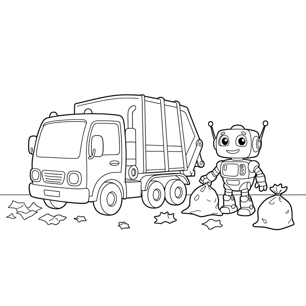 tranh tô màu xe chở rác nhiều chi tiết giúp bé tập tô lâu hơn