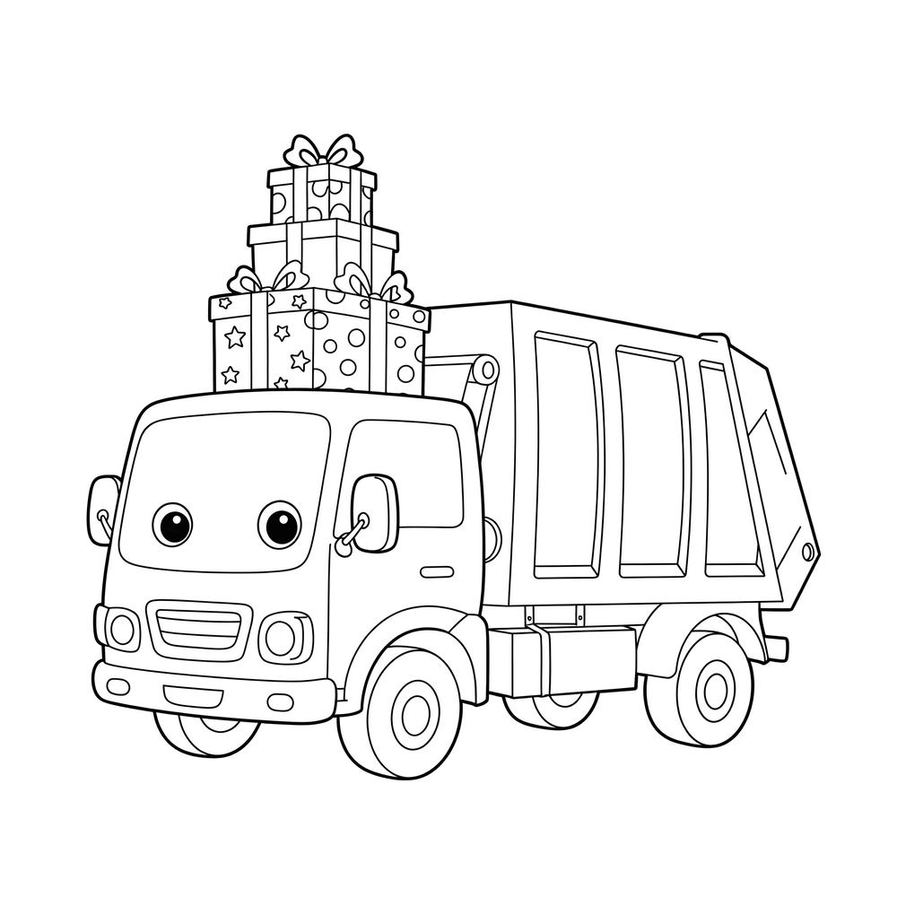 tranh tô màu xe chở rác đơn giản
