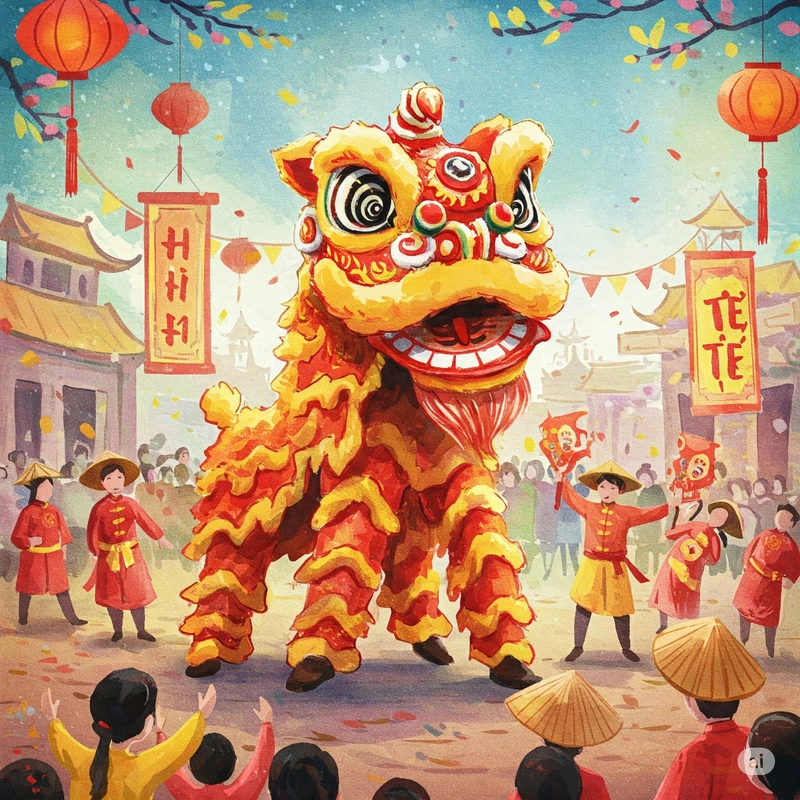 tranh tô màu con lân Tết