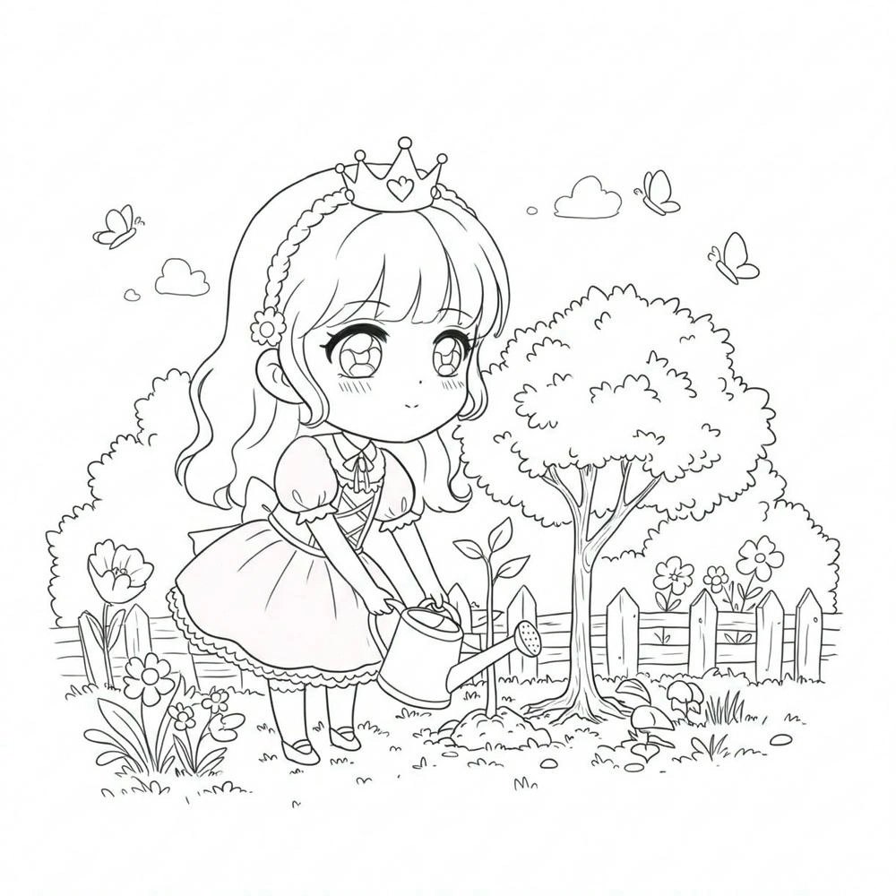 tranh tô màu công chúa chibi cho bé