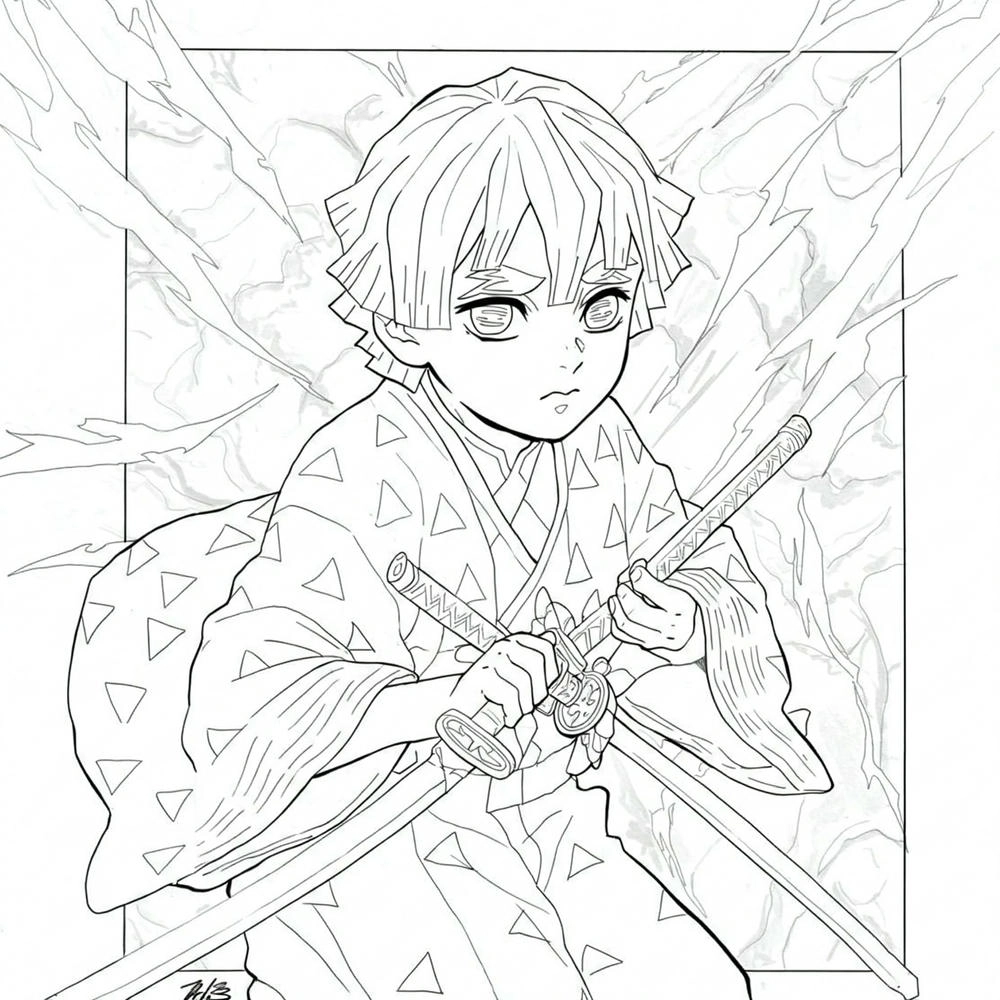 tranh tô màu kimetsu yaiba đơn giản