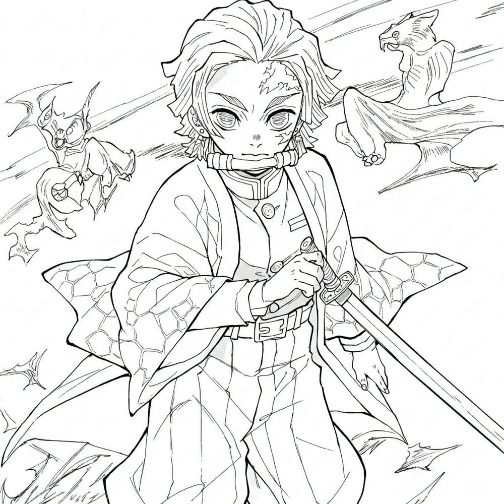 tranh vẽ kimetsu yaiba phác thảo