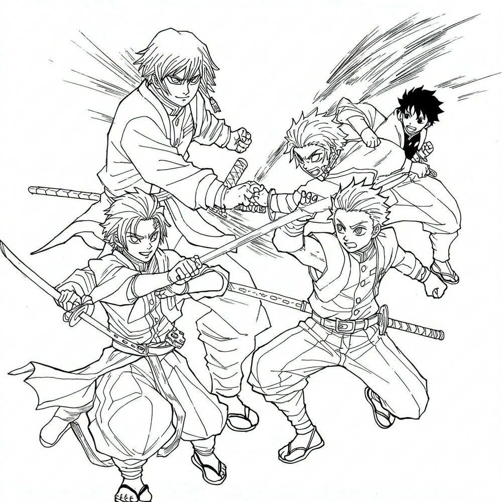 tranh tô màu kimetsu yaiba hoạt hình