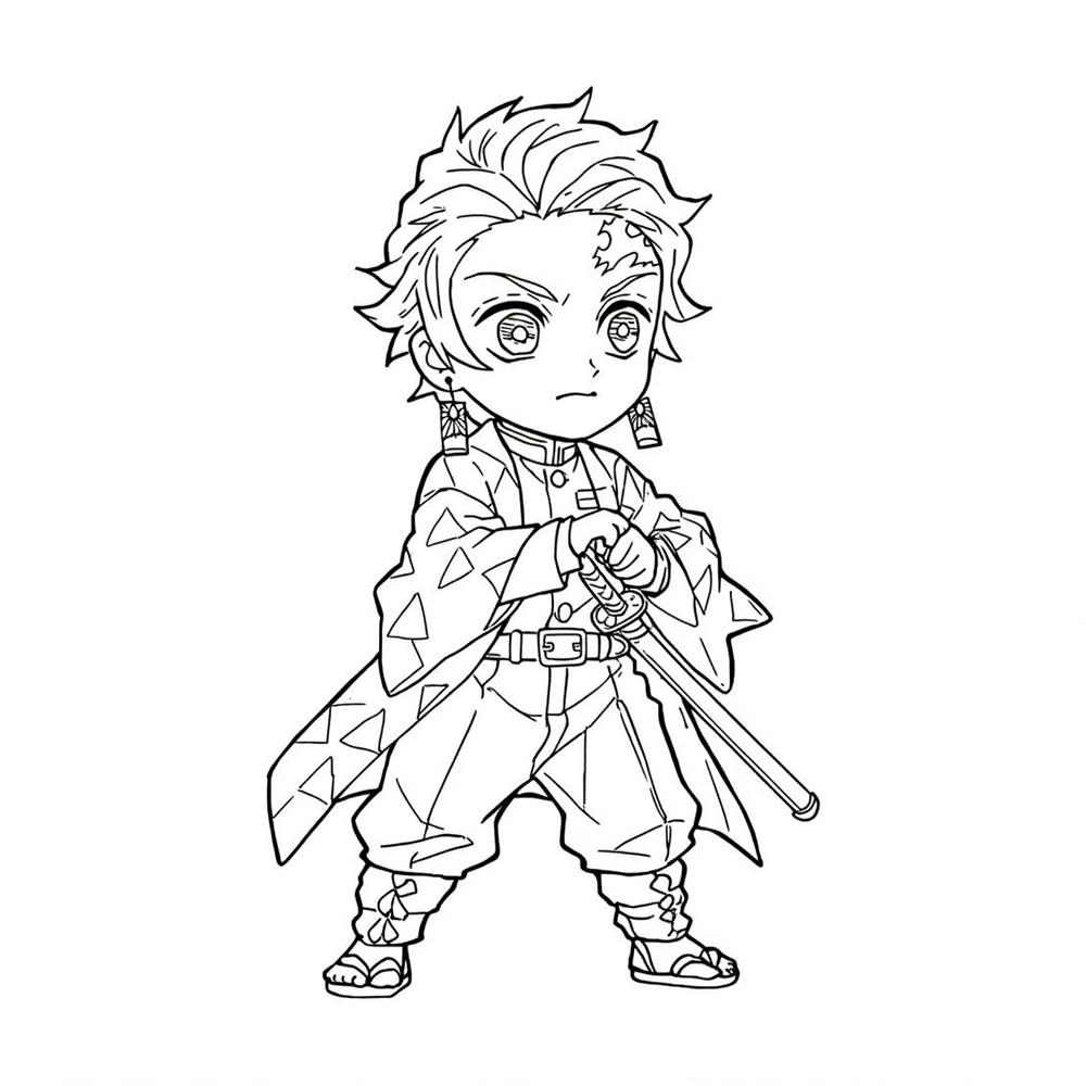 tranh tô màu kimetsu yaiba chibi đơn giản