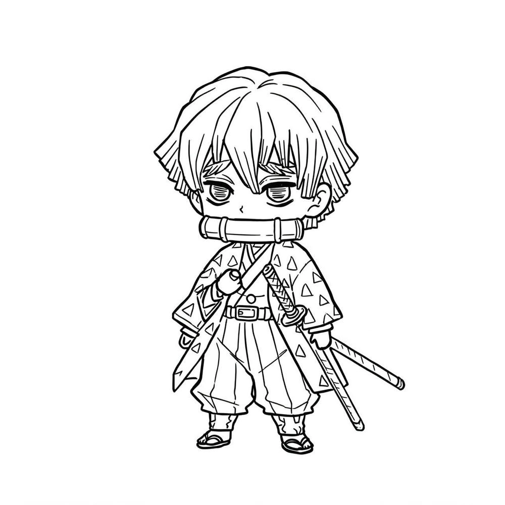 tranh tô màu kimetsu yaiba chibi dễ thương