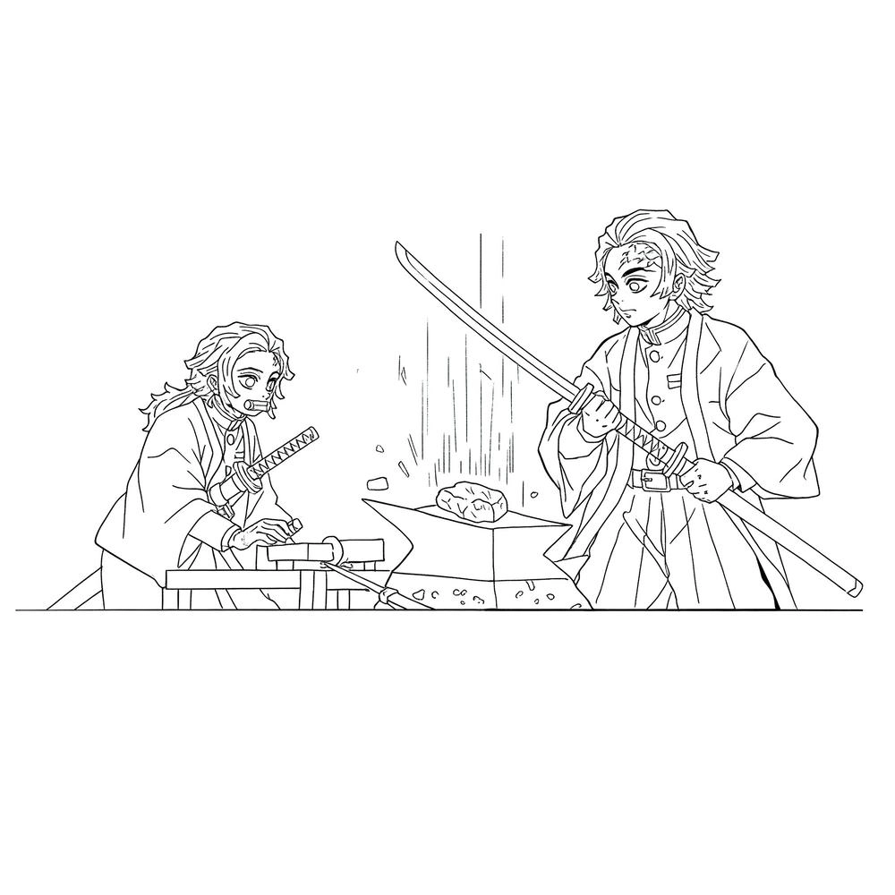 tranh tô màu kimetsu yaiba cho bé