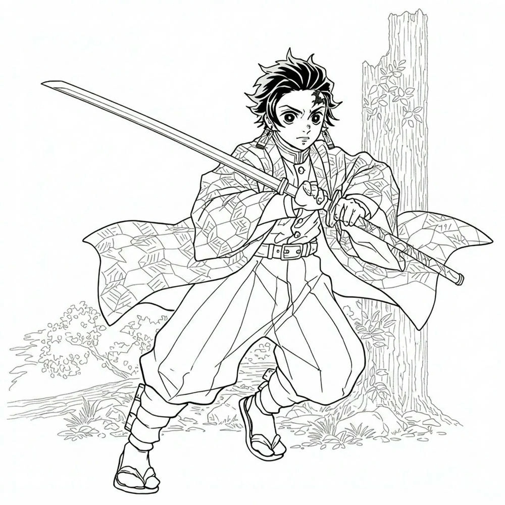 tranh tô màu kimetsu yaiba chibi ngộ nghĩnh