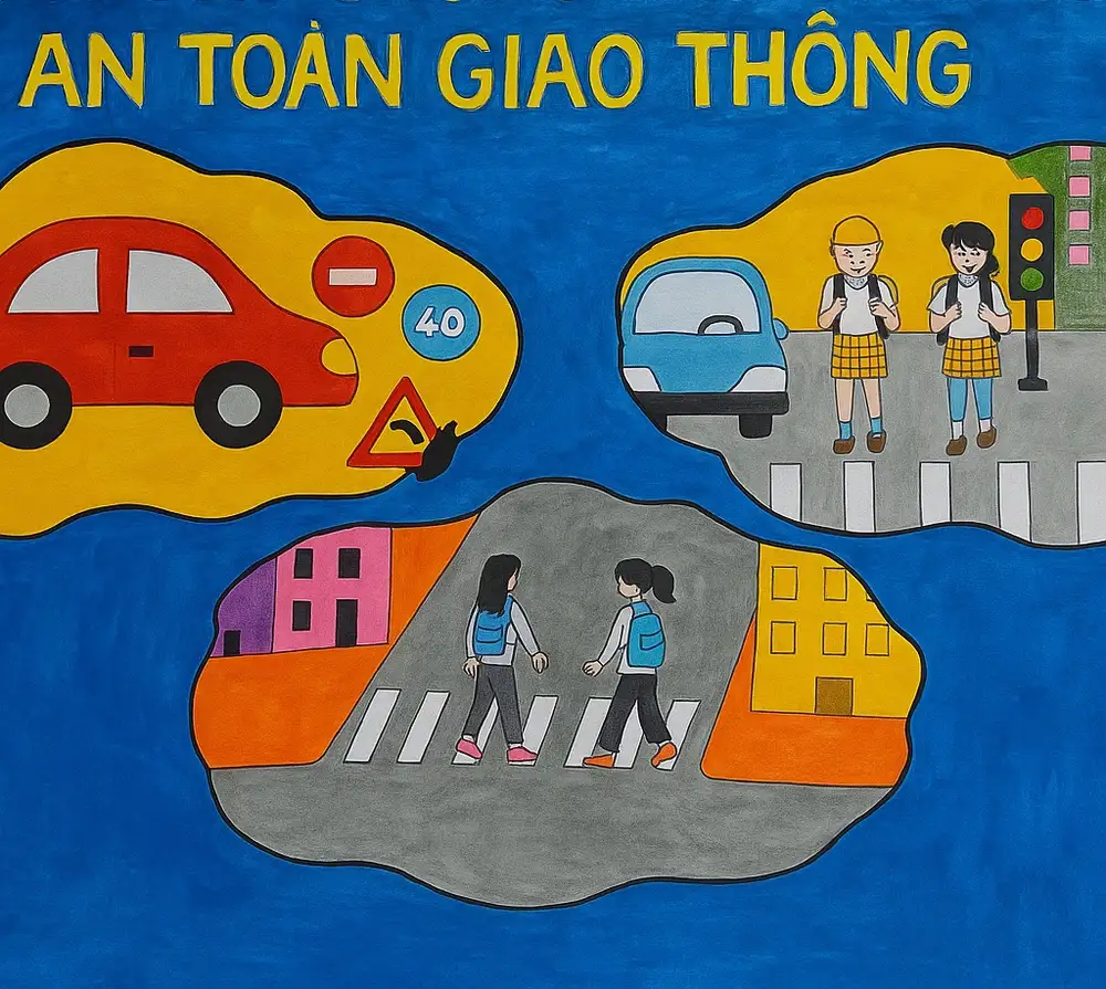 vẽ tranh vẽ an toàn giao thông đơn giản mà đẹp 