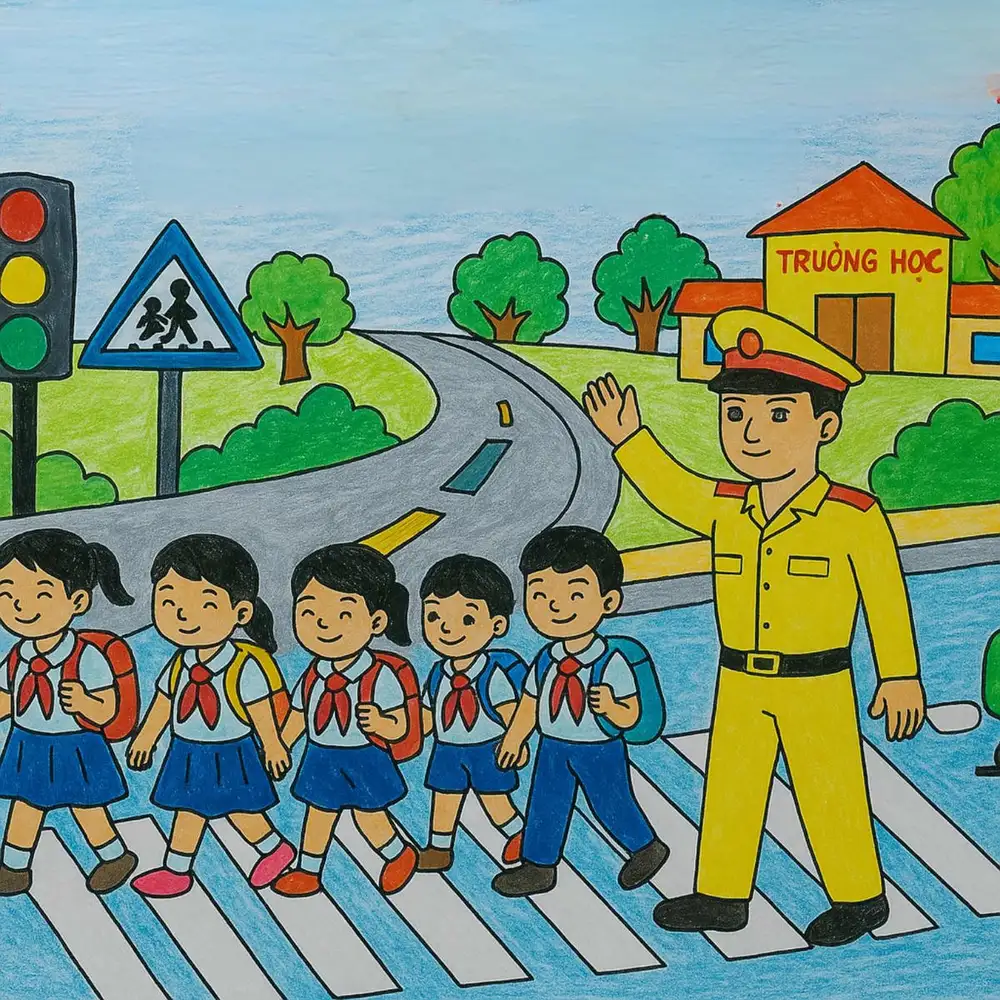 tranh vẽ phương tiện giao thông đường bộ đơn giản 