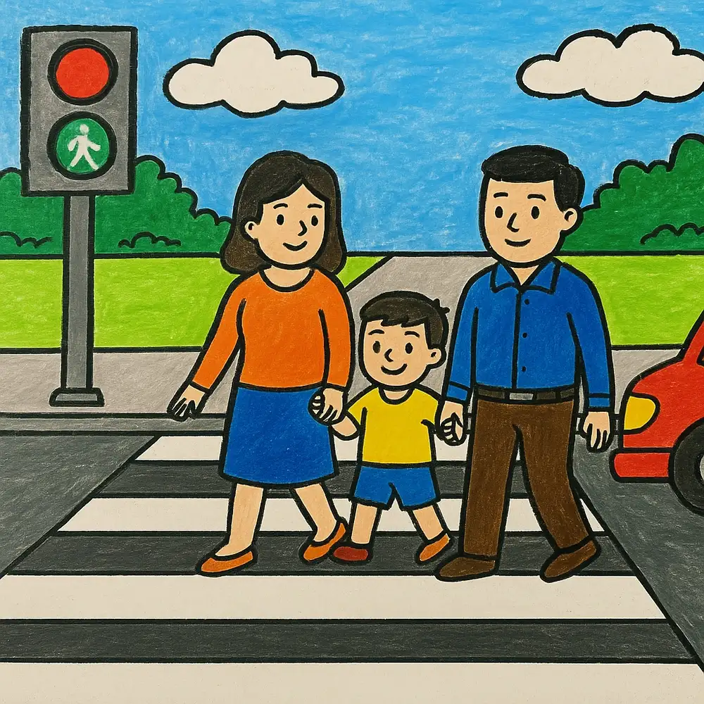 vẽ tranh vẽ an toàn giao thông đơn giản cho thiếu nhi 