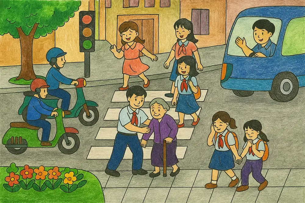 vẽ tranh vẽ an toàn giao thông cho lớp học 