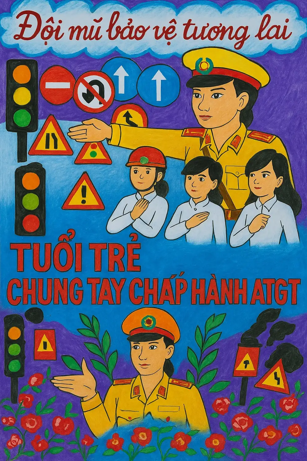 vẽ tranh vẽ an toàn giao thông học sinh lớp 5 