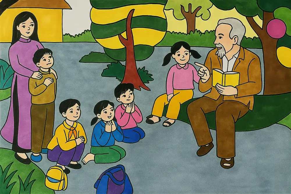 tranh vẽ 5 điều bác hồ dạy 