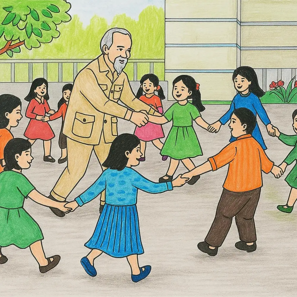 tranh vẽ bác hồ với thiếu nhi 
