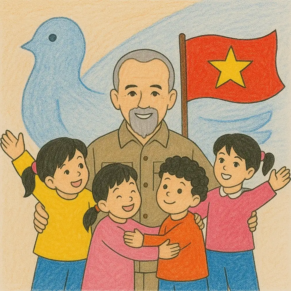 tranh vẽ bác hồ với trẻ em 
