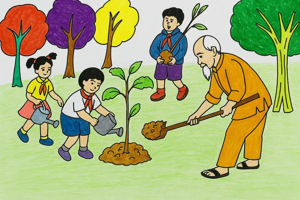 tranh vẽ bác hồ và thiếu nhi 