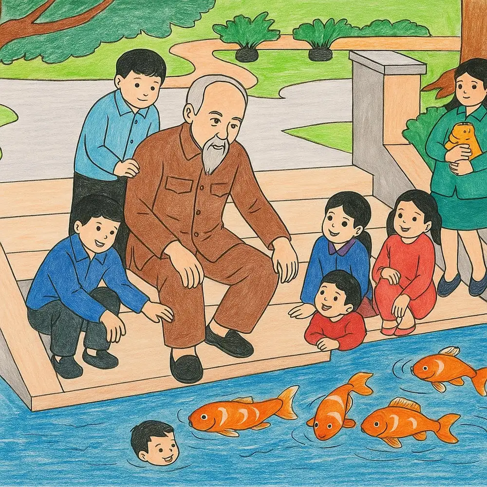 tranh vẽ thiếu nhi với bác hồ 