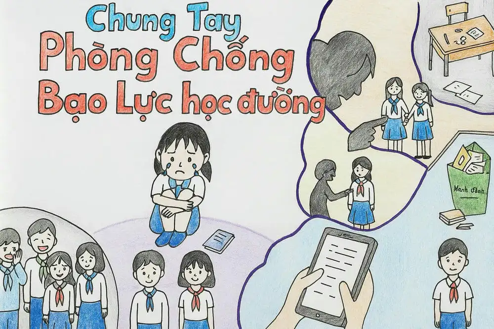 tranh vẽ chủ đề bạo lực học đường ấn tượng 
