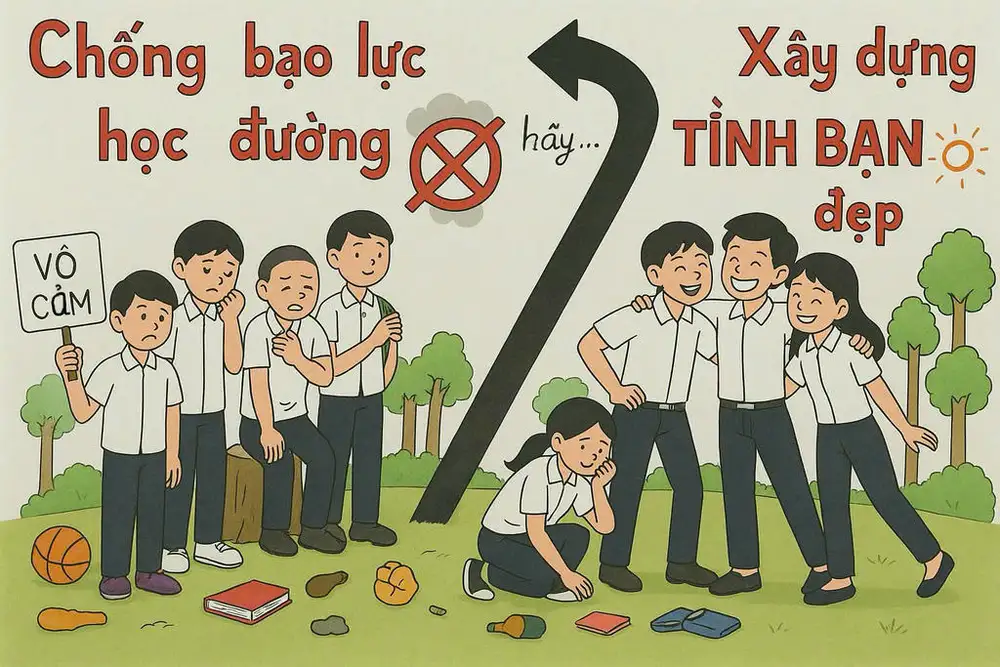 tranh vẽ bạo lực học đường chân thực 