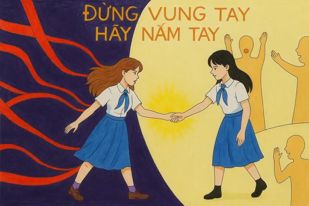 tranh vẽ không bạo lực học đường đầy màu sắc 