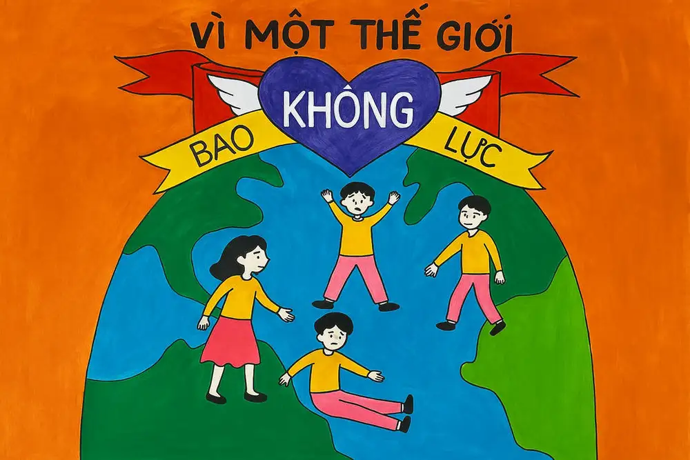 tranh minh họa không bạo lực học đường 