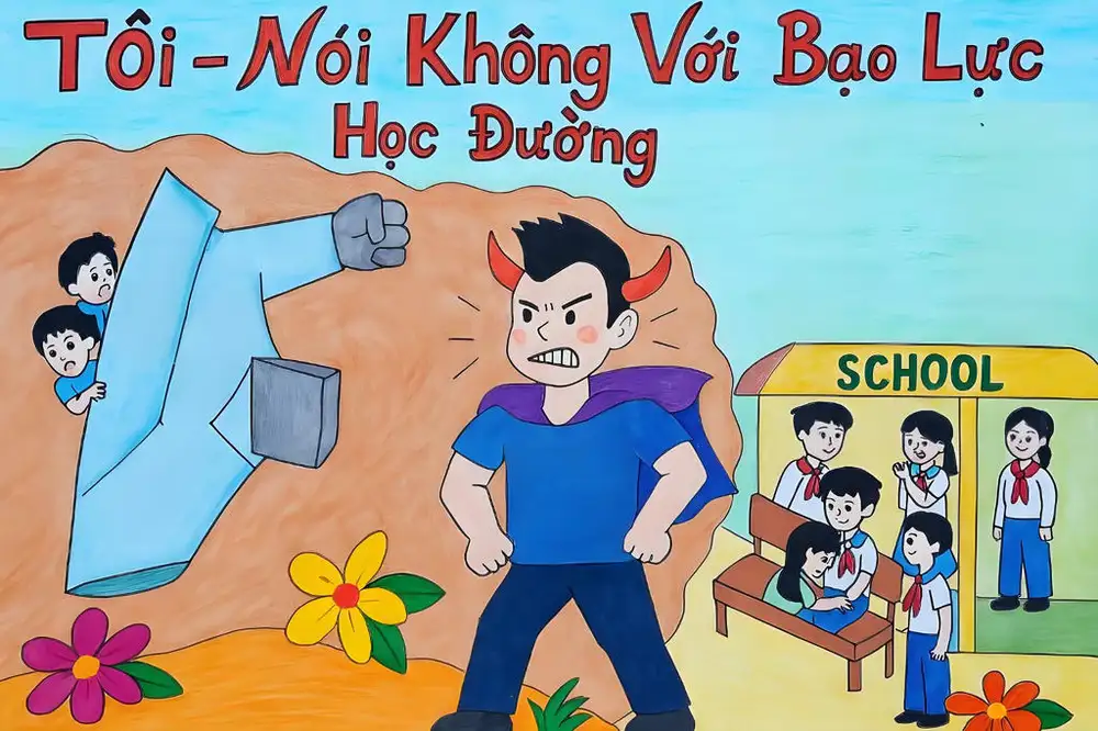 tranh vẽ về bạo lực học đường học sinh vẽ 