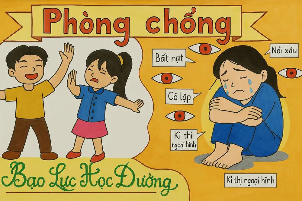 tranh vẽ phòng ngừa bạo lực học đường đơn giản 