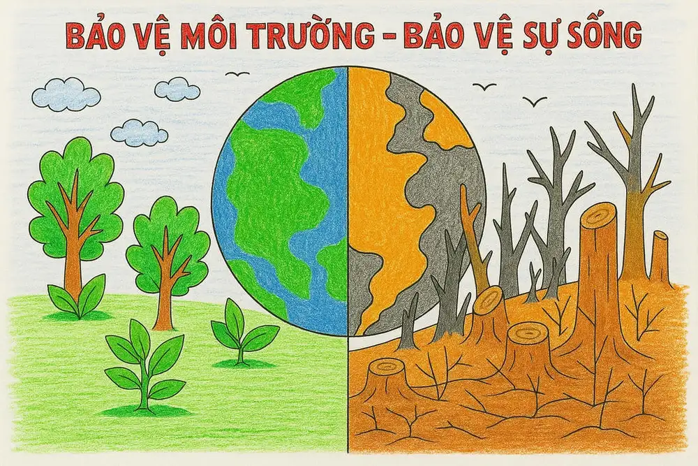 tranh vẽ môi trường xanh sạch đẹp rõ nét 