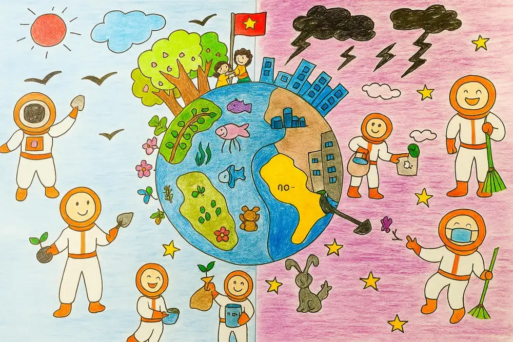 tranh vẽ môi trường gần gũi thiên nhiên 